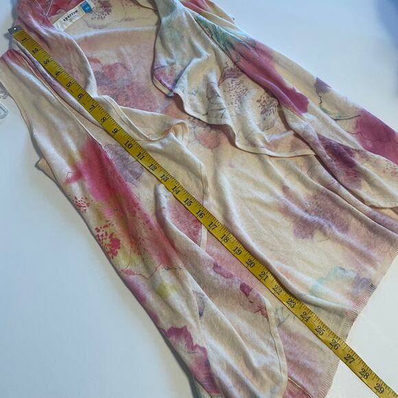 Sparrow Open Ruffled Vest Womens XS Cream Multicolor Floral Linen Cotton Topper - Picture 7 of 7